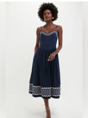 NWT Navy High Tide Embroidered Stripe Gabriella Dress